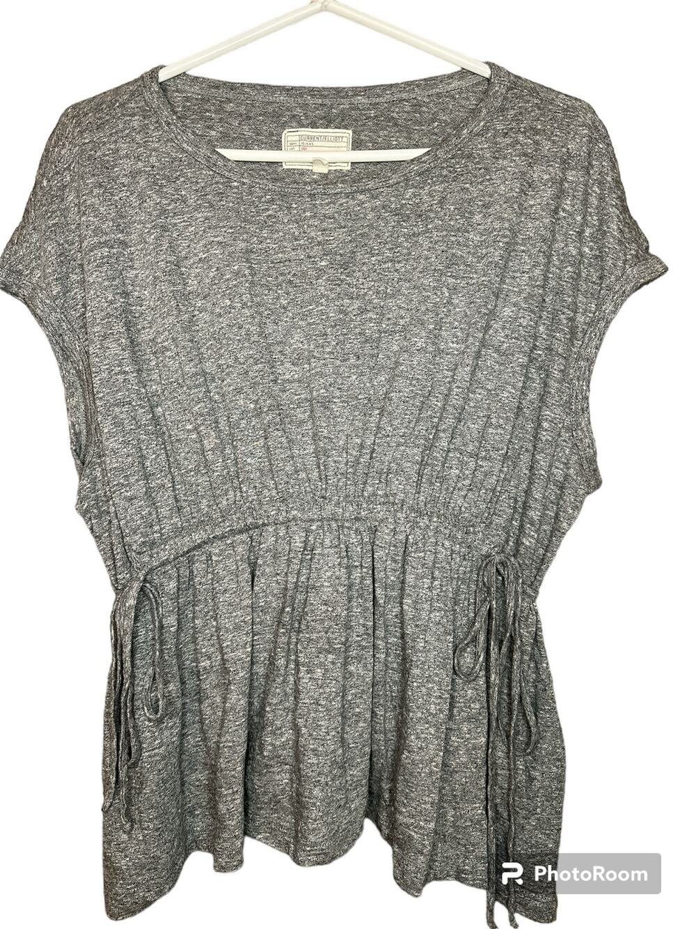 Current/ Elliot Grey Short Sleeve Elastic Waist Scrunch Tunic Blouse Size 0